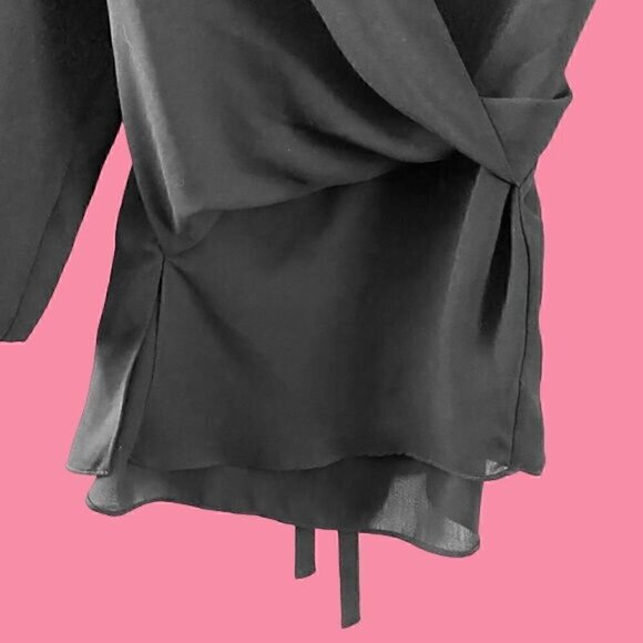 Allsaints Black Wrap Mia Sleeve Top Blouse XS Polyester - Picture 5 of 13